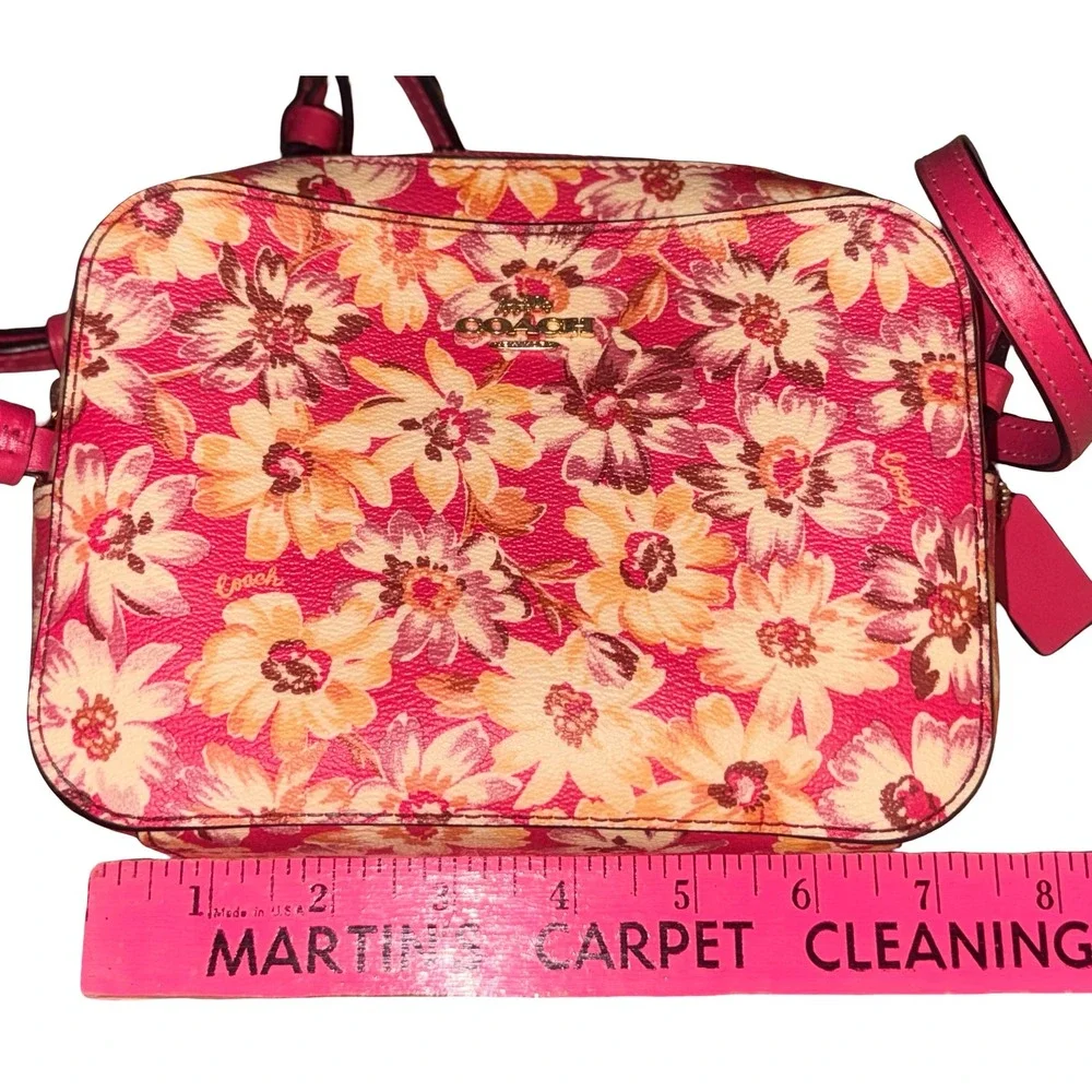 Coach Mini Camera Bag Gold Red Multi Floral Print Crossbody Handbag C8699